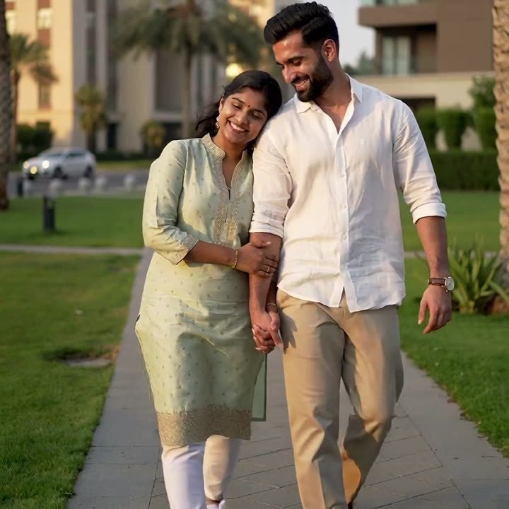 A happy couple walking together